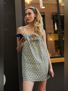 Polka Dot Midi Sundress - Olive Green 100% linen